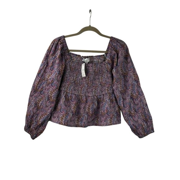 NWT J Crew Liberty Women's XXL Puff Sleeve Smocked Top Paisley Boho Blouse - Picture 2 of 15